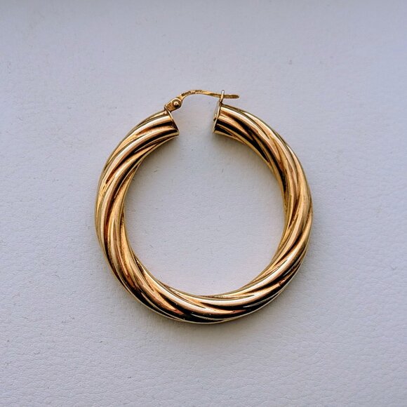 LARGE Italy Solid 14K Yellow Gold Twisted Rope ONE SINGLE Hoop Pierced Earring